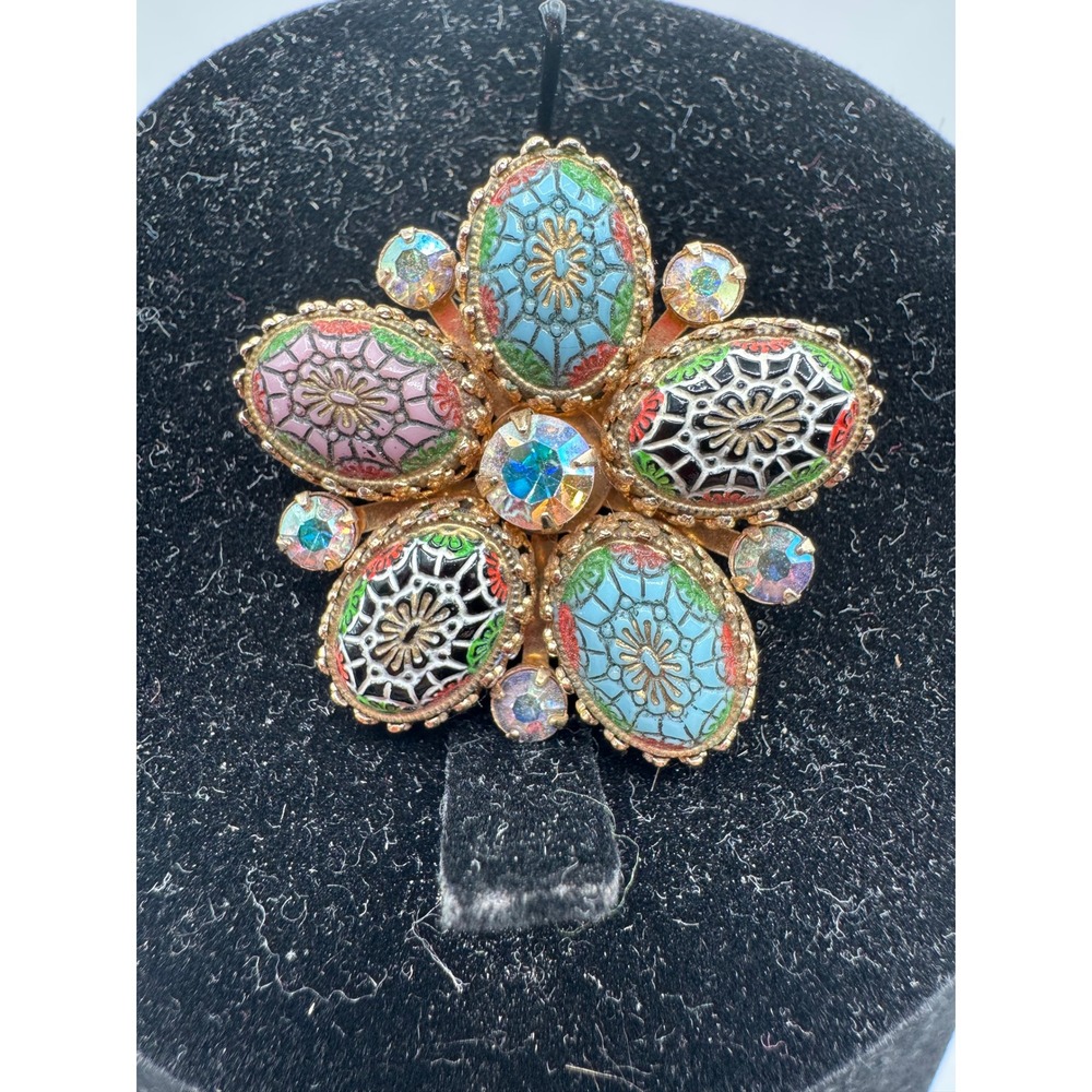 Unbranded Floral Brooch Women OS Multicolor Good AB Rhinestone Enamel Cabochon